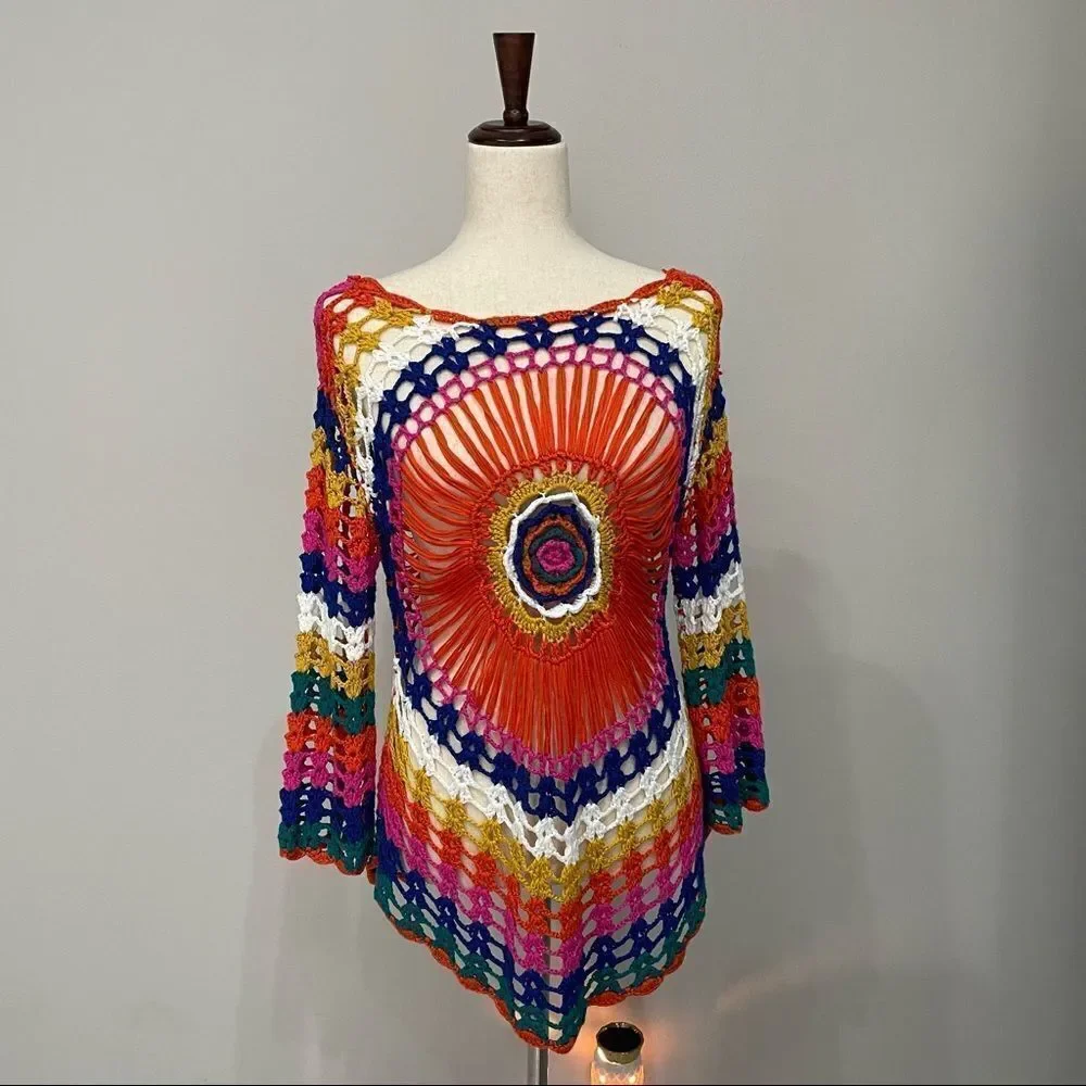 𝅺cupshe Crochet Multicolor Rainbow Top